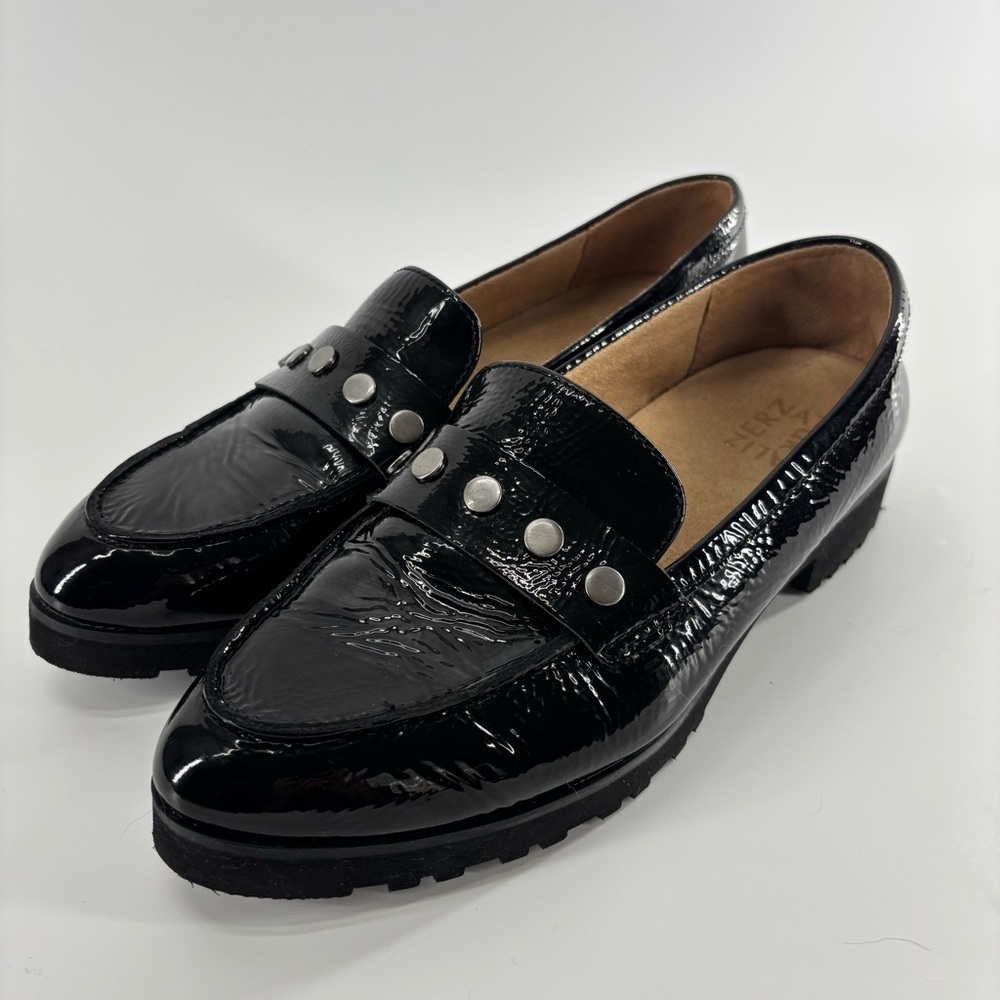 Black Patent Loafer with Stud Trim - Women's Slip-On Dress Shoe